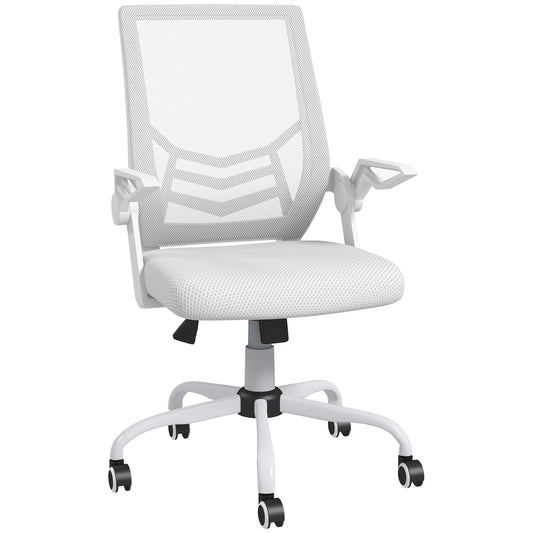 Photo of Vinsetto Mesh Office Chair, Computer Desk Chair with Flip-up Armrests, Lumbar Back Support and Swivel Wheels, White in White colour on a white background
