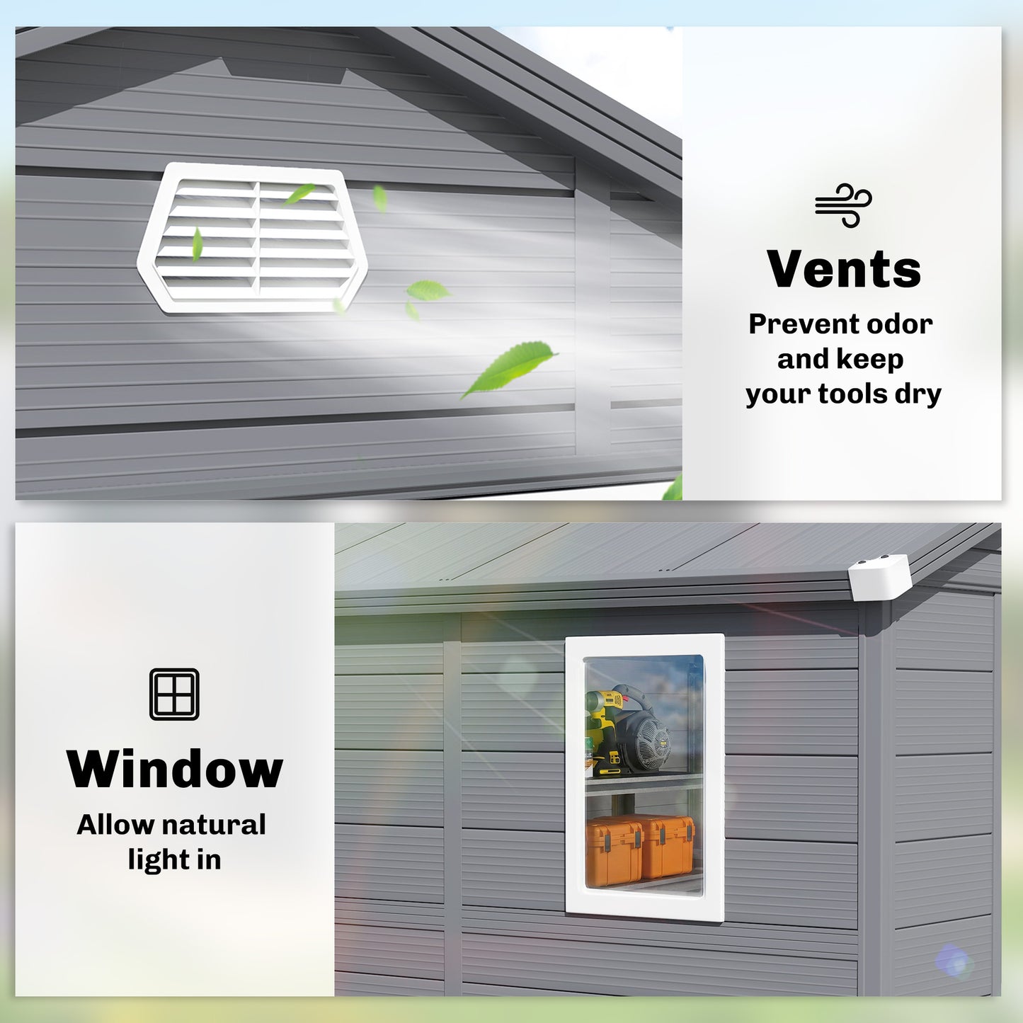 Outsunny 7.9ft x 6.2ft Aluminium Frame and Plastic Wall Shed, with Foundation - Grey