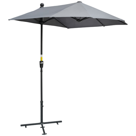 Photo of Outsunny 2m Half Parasol Market Umbrella Garden Balcony Parasol with Crank Handle, Base, Double-Sided Canopy, Dark Grey in Grey colour on a white background