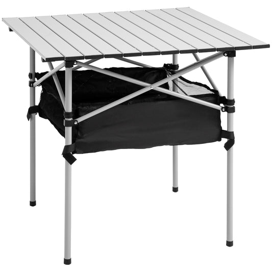 Photo of Outsunny Portable Camping Table w/ Mesh Bag & Steel Frame Hiking Furniture Desk, Silver Black in Black colour on a white background