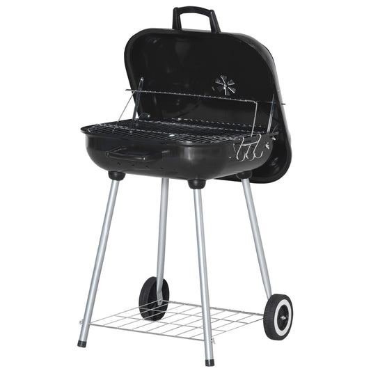 Photo of Outsunny Portable BBQ Charcoal Grill with 2 Wheels and Cooking Utensils, Smoker Grill with Lid for Outdoor Barbecues, Camping, Picnic, Courtyard in Courtyard colour on a white background