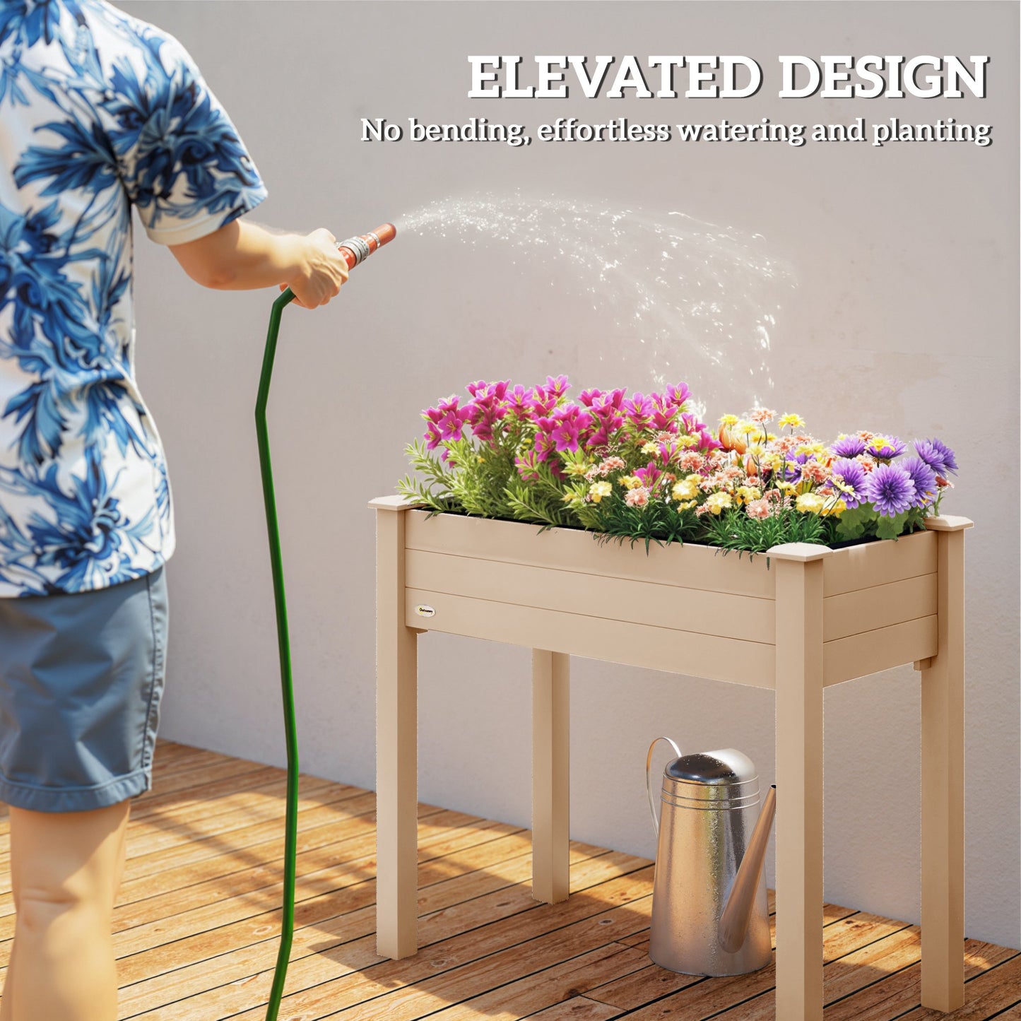 Outsunny Garden Wooden Planters， Rectangular Raised Bed,Flower Box, Fir Wood Indoor/Outdoor, Oak Tone, 86L x 46W x 76Hcm