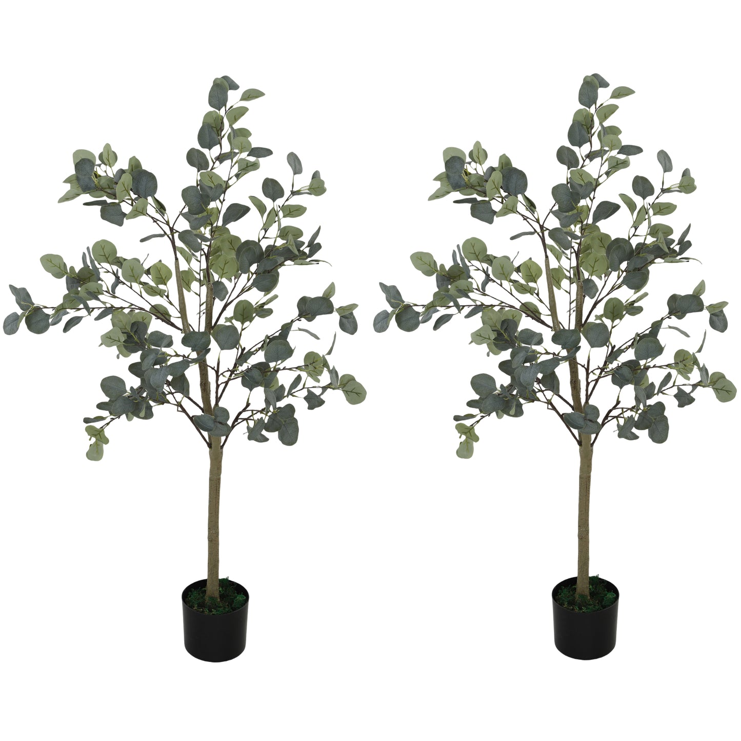 Photo of HOMCOM Set of 2 Decorative Artificial Tree, 4ft/ 120cm Silk Eucalyptus Trees with 230 Silver Dollar Leaves in Pot, Fake Plants for Home, Office, Living Room, Indoor Decor in Decor colour on a white background