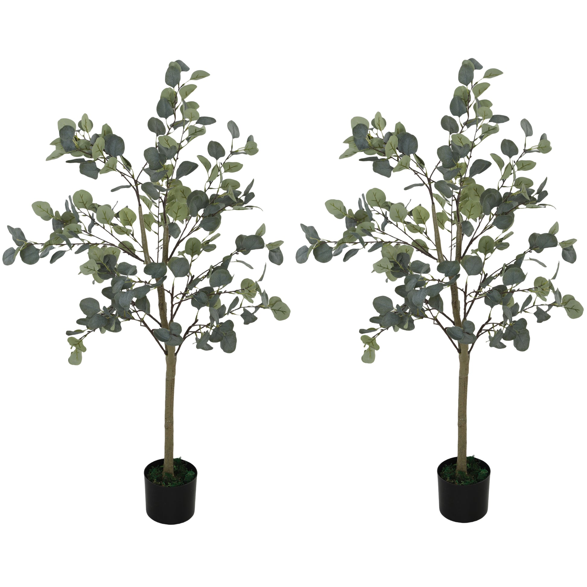 Photo of HOMCOM Set of 2 Decorative Artificial Tree, 4ft/ 120cm Silk Eucalyptus Trees with 230 Silver Dollar Leaves in Pot, Fake Plants for Home, Office, Living Room, Indoor Decor in Decor colour on a white background