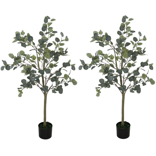 Photo of HOMCOM Set of 2 Decorative Artificial Tree, 4ft/ 120cm Silk Eucalyptus Trees with 230 Silver Dollar Leaves in Pot, Fake Plants for Home, Office, Living Room, Indoor Decor in Decor colour on a white background