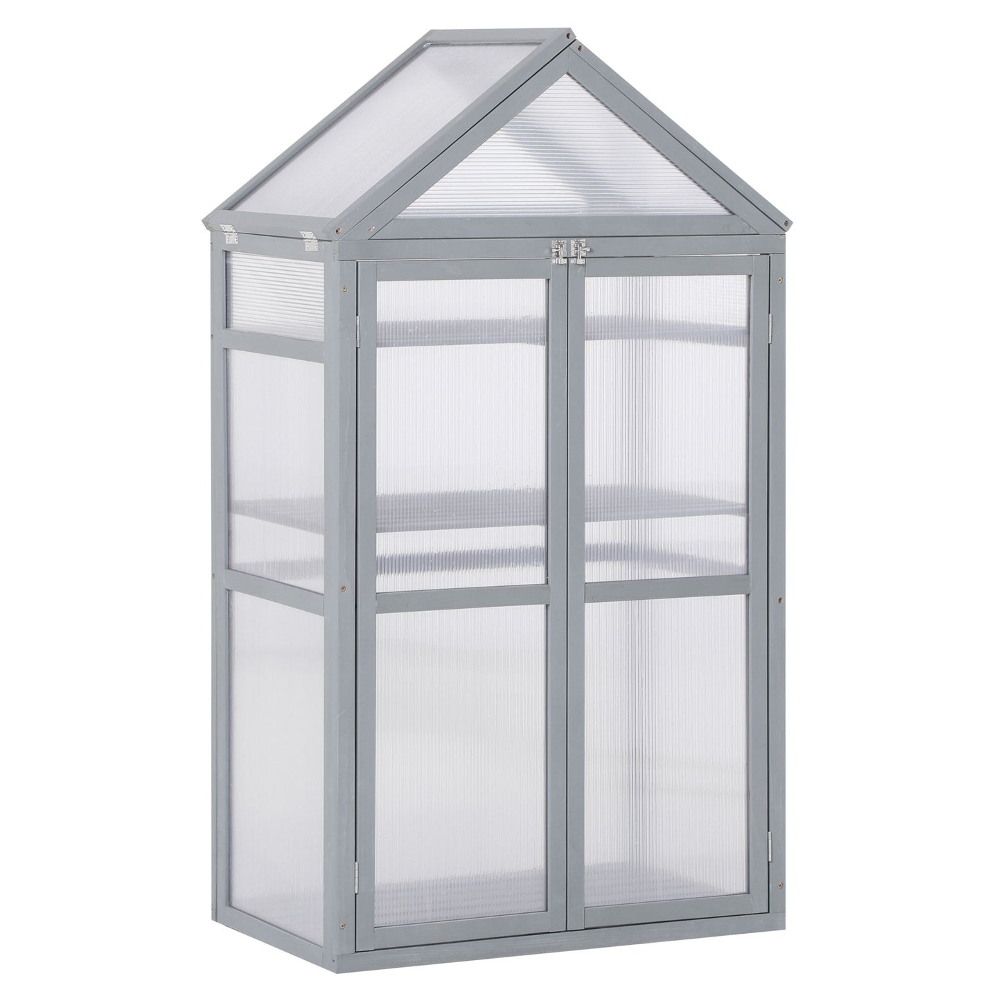 Photo of Outsunny Garden Cold Frame Polycarbonate Greenhouse with Adjustable Shelves, Double Doors, Openable Top Covers, Grow House for Flower Vegetable Plants, 80 x 47 x 138cm, Grey in Grey colour on a white background