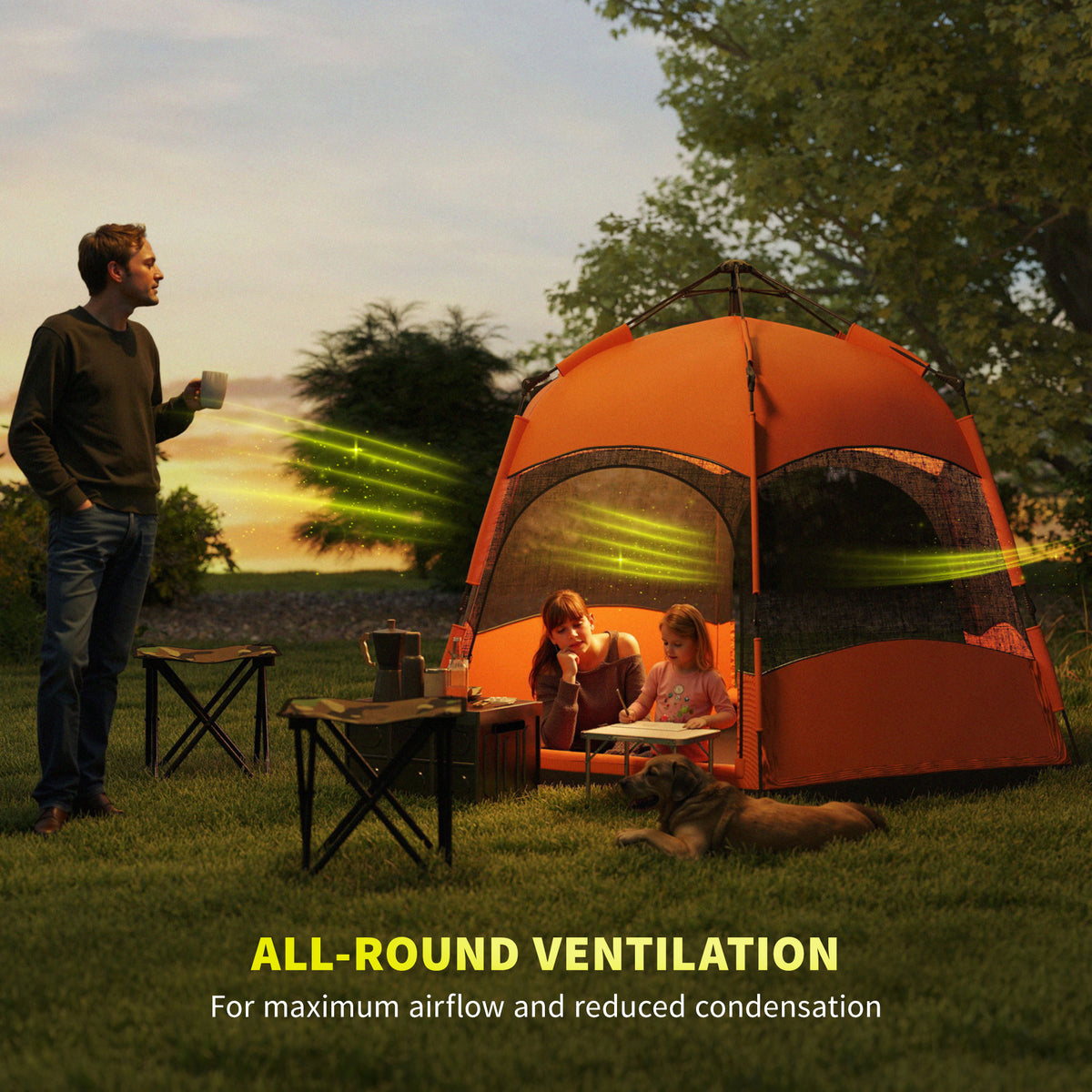 Outsunny 3 Man Instant Pop Up Tent with Rainfly, Portable Camping Shelter with Sewn-in Groundsheet, Carry Bag, Orange