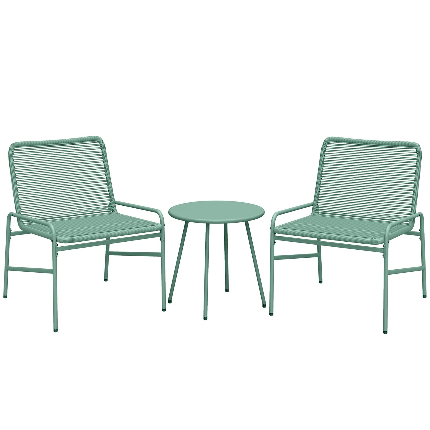 Photo of Outsunny 3 Piece Rattan Bistro Set, Outdoor Garden Furniture Set with 2 Chairs, Round Coffee Table for Patio, Balcony, Green in Green colour on a white background