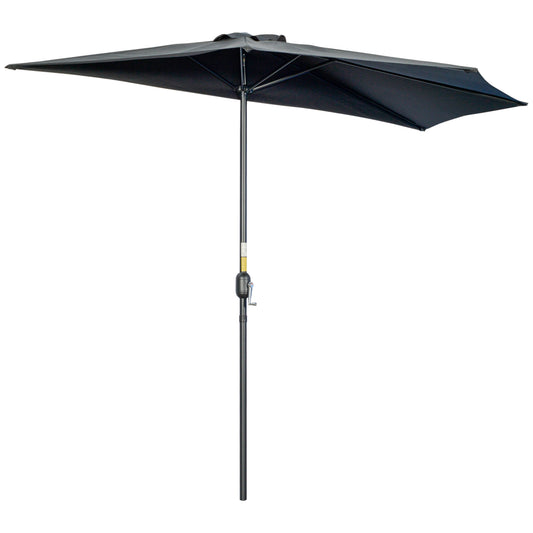 Photo of Outsunny 3(m) Half Parasol, Semi Round Umbrella with Metal Frame, Crank Handle for Balcony, Garden, Black in Black colour on a white background