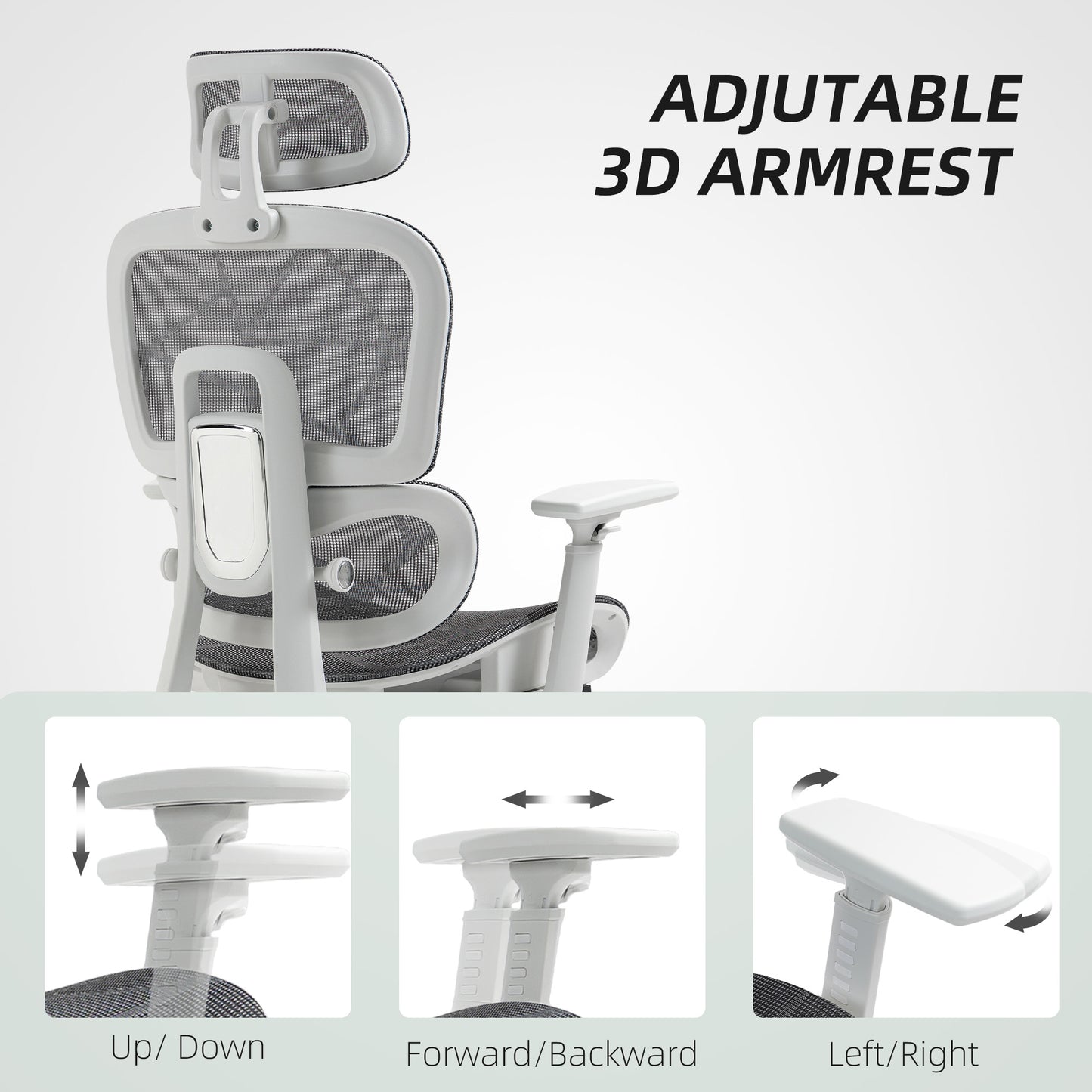 HOMCOM Multi-Adjustable Mesh Office Chair - Grey and White