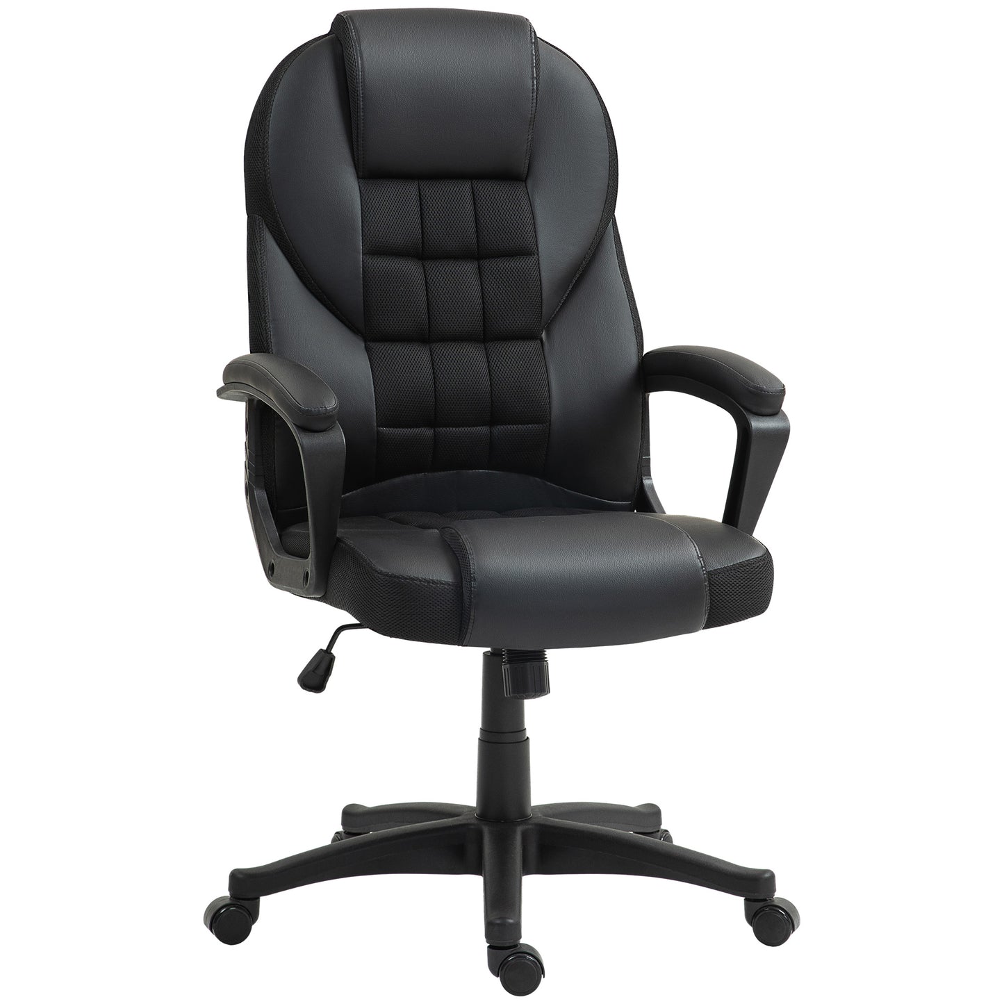 Photo of HOMCOM Faux Leather Office Chair with Tilt and PU Castors - Black in Black colour on a white background