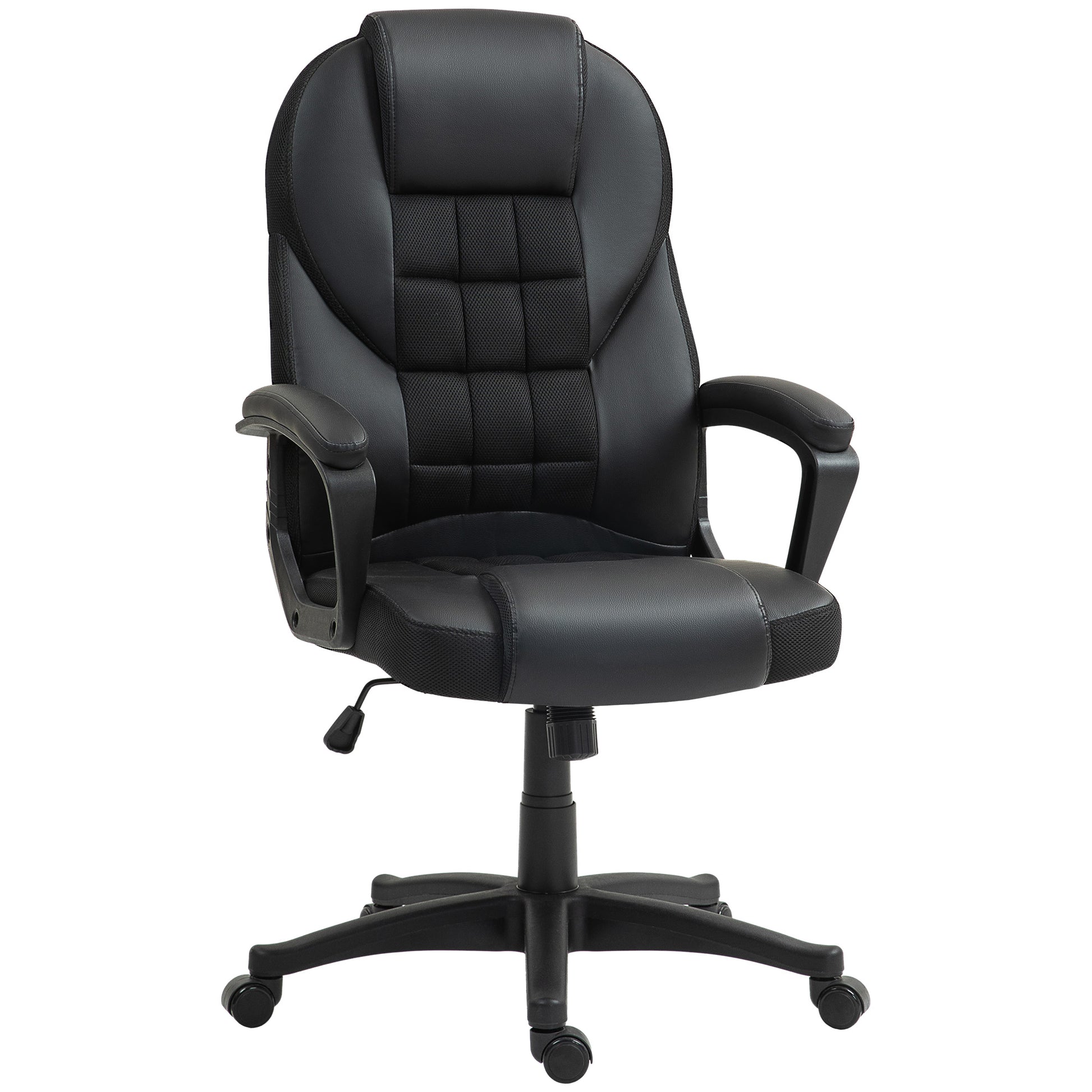 Photo of HOMCOM Faux Leather Office Chair with Tilt and PU Castors - Black in Black colour on a white background