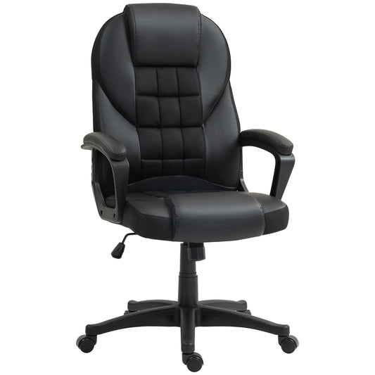 Photo of HOMCOM Faux Leather Office Chair with Tilt and PU Castors - Black in Black colour on a white background