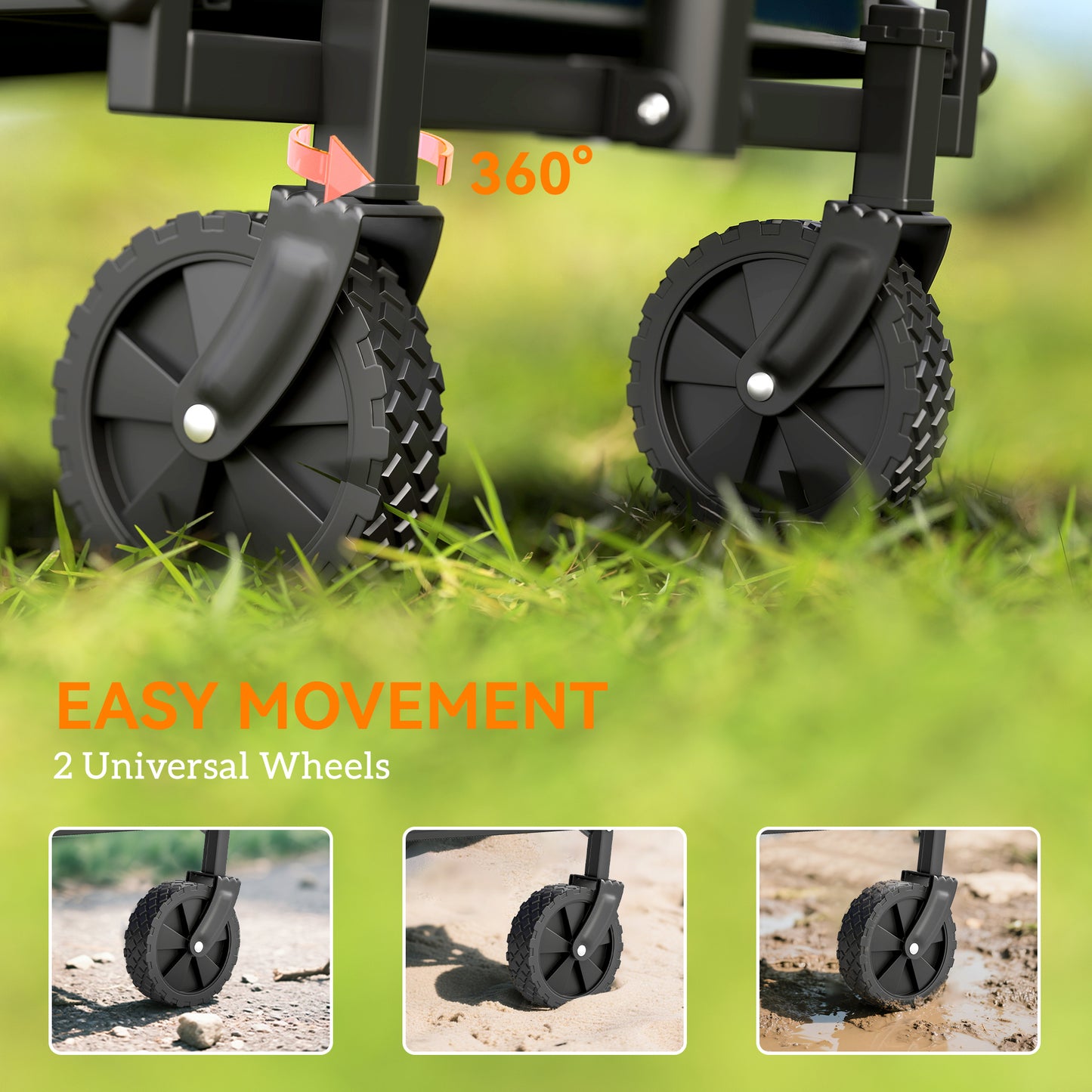 Outsunny 62L Festival Trolley on Wheels, Portable Small Folding Trolley Cart, 60kg Heavy Duty Collapsible Foldable Wagon with Adjustable Handle and Carrying Bag for Beach, Camping, Garden, Blue