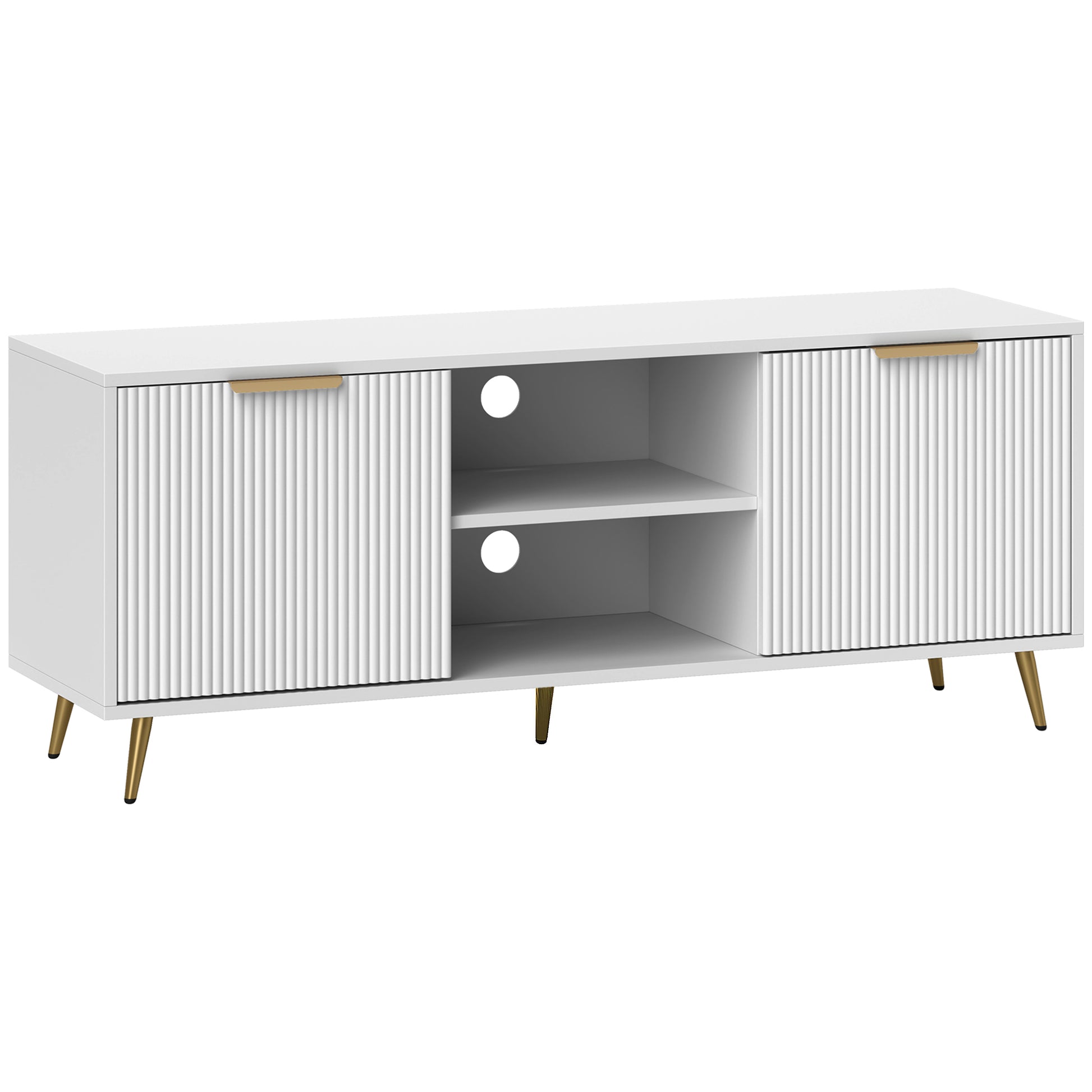 Photo of HOMCOM Modern TV Stand Cabinet for TVs up to 55", TV Unit with 2 Open Shelves and 2 Cabinets, Entertainment Centre with Cable Management for Living Room, White in White colour on a white background