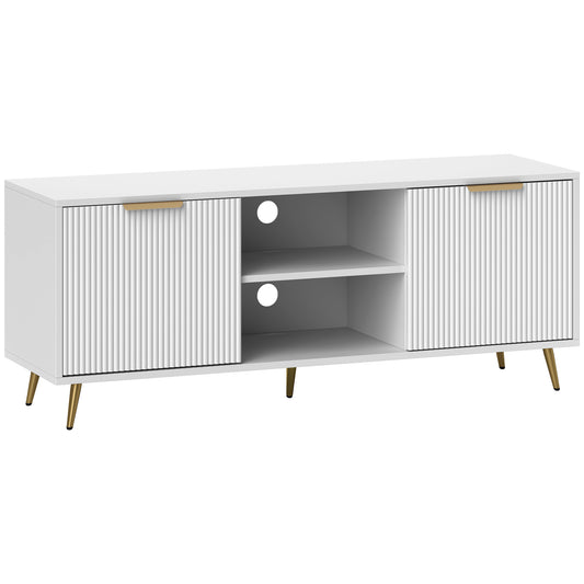 Photo of HOMCOM Modern TV Stand Cabinet for TVs up to 55", TV Unit with 2 Open Shelves and 2 Cabinets, Entertainment Centre with Cable Management for Living Room, White in White colour on a white background
