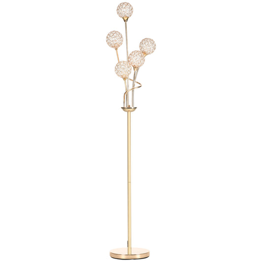Photo of HOMCOM Crystal Floor Lamps for Living Room Bedroom with 5 Light, Modern Upright Standing Lamp, 34x25x156cm, Gold Tone in Tone colour on a white background