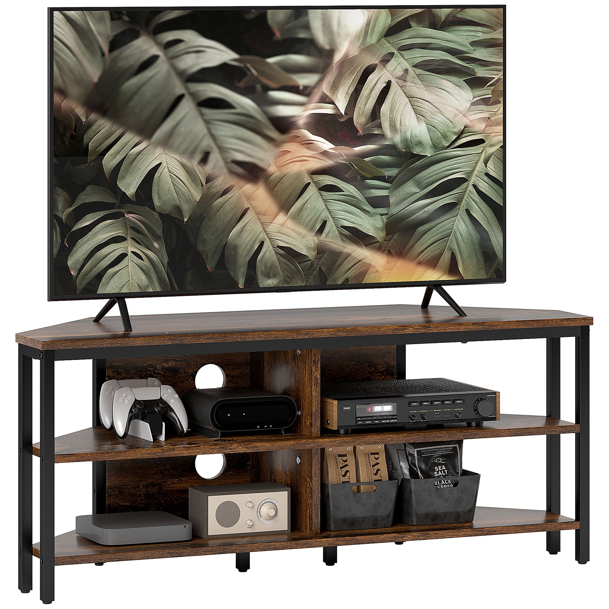 Photo of HOMCOM Industrial-Style Corner TV Unit - Black/Brown in Black/Brown colour on a white background
