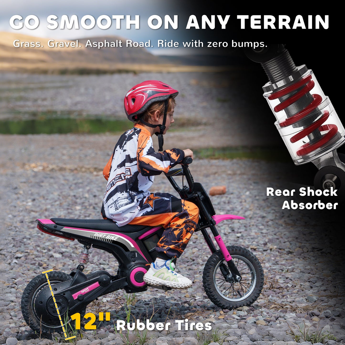 HOMCOM 24V Electric Motorbike with Twist Grip Throttle, Music, Horn, 12" Pneumatic Tyres, 16km/h Max Speed - Pink