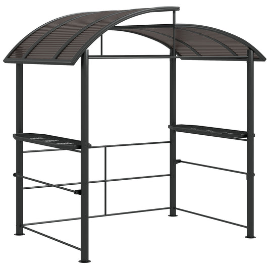 Photo of Outsunny 2.4 x 1.5m Outdoor Grill Gazebo with Side Shelves, PC Board Roof, Dark Grey in Grey colour on a white background