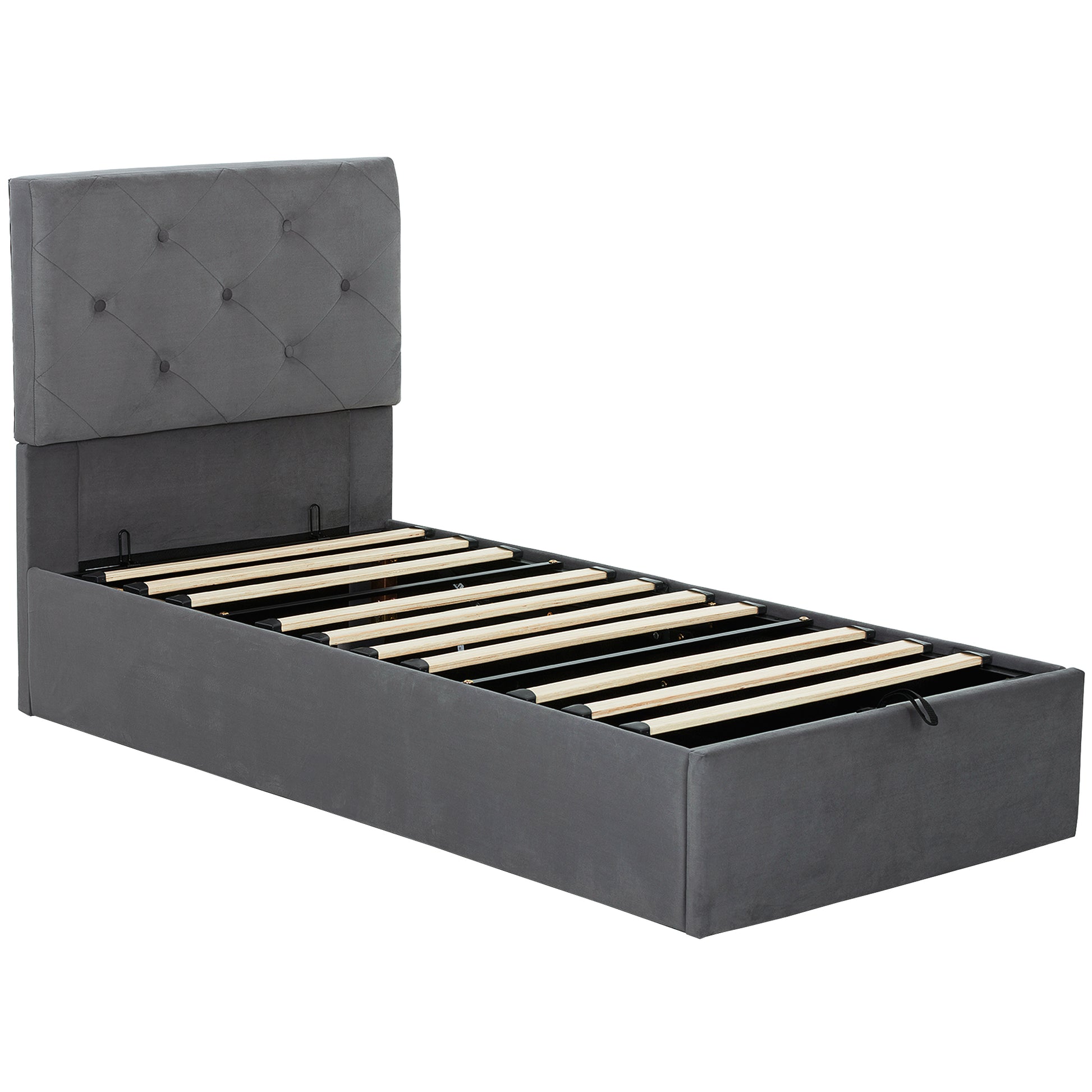 Photo of HOMCOM Single Bed Frame Gas End Lift Under Bed Storage Upholstered Platform Bed Tufted Headboard for 90 x 190 cm Mattress in Mattress colour on a white background