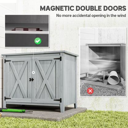 Outsunny wooden garden shed with magnetic double doors and interior shelf
