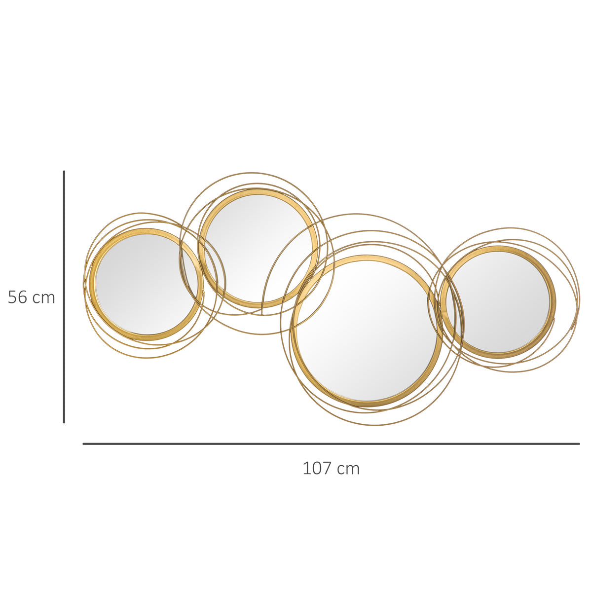 HOMCOM Metal Wall Art 56cm Modern Decorative Mirror Decor for Living Room Bedroom Dining Room, Gold
