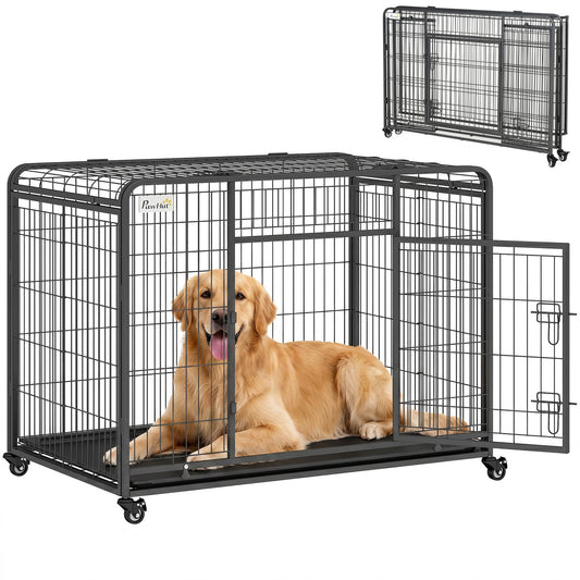 Photo of PawHut Metal Dog Cage Kennel Locking Door & Wheels Removable Tray Openable Top For Large Pets 109.5 x 71 x 78 cm in cm colour on a white background