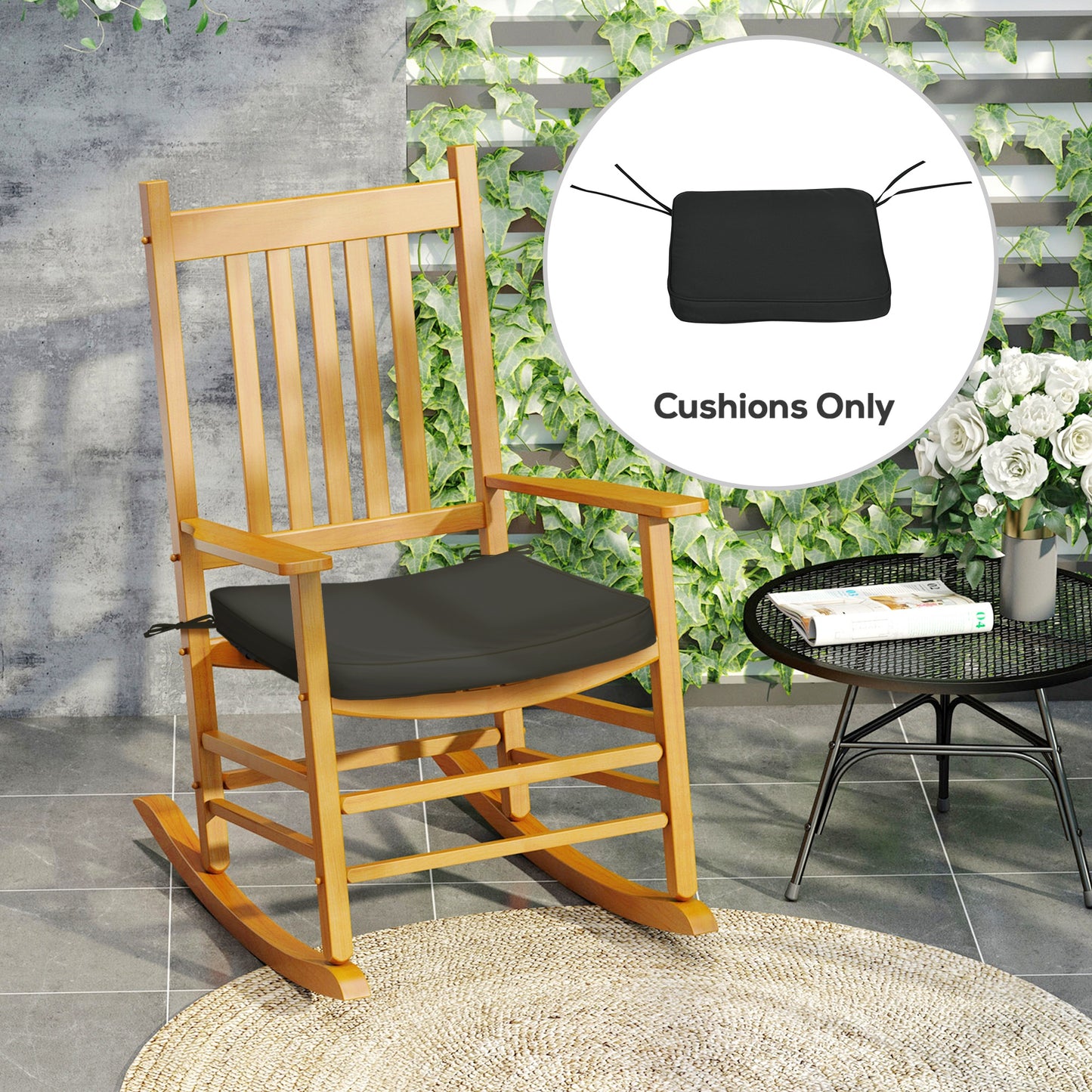 Outsunny Set of 6 Chair Cushion Seat Pads Dining Chair w/ Straps Indoor Outdoor Removable Tie On Garden Patio, Black