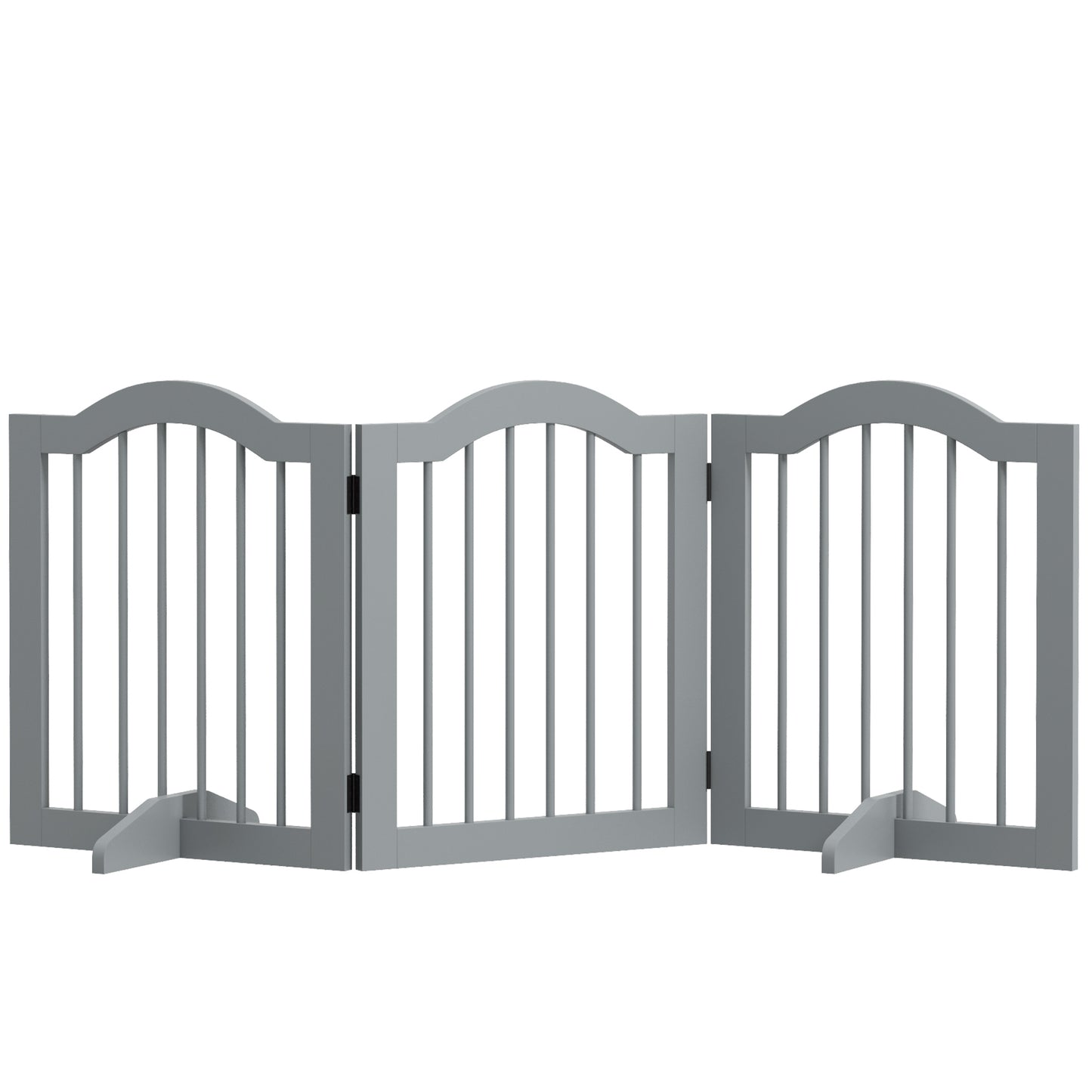 Photo of PawHut 3 Panels Dog Gate w/ Support Feet Fence Safety Barrier Freestanding Wood Light Grey in Grey colour on a white background
