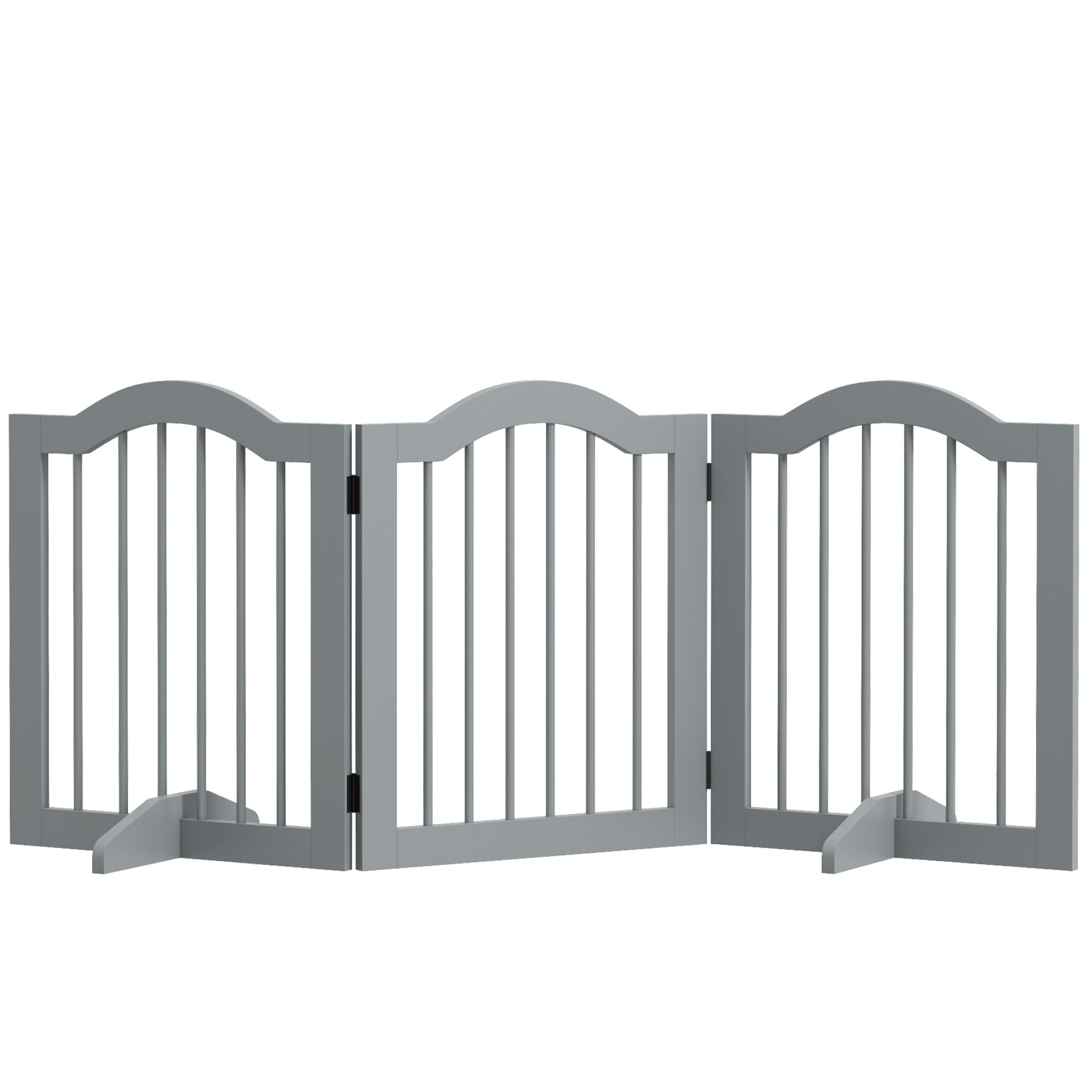 Photo of PawHut 3 Panels Dog Gate w/ Support Feet Fence Safety Barrier Freestanding Wood Light Grey in Grey colour on a white background