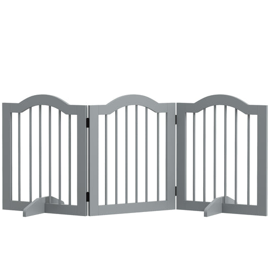 Photo of PawHut 3 Panels Dog Gate w/ Support Feet Fence Safety Barrier Freestanding Wood Light Grey in Grey colour on a white background