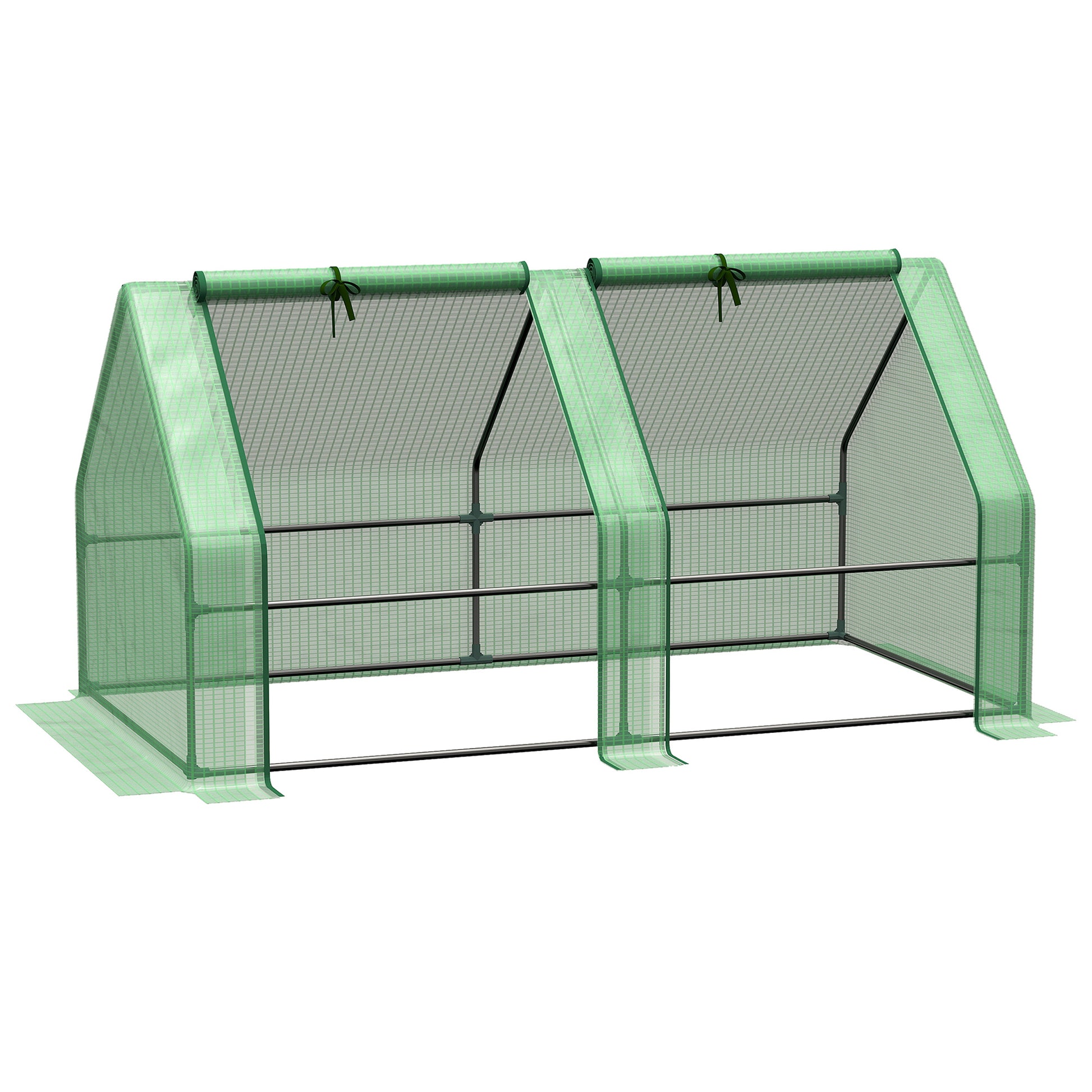 Photo of Outsunny Mini Small Greenhouse with Steel Frame & PE Cover & Zippered Window Poly tunnel Steeple for Plants Vegetables, 180 x 90 x 90 cm, Green in Green colour on a white background