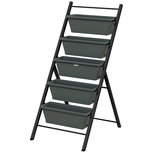 Photo of Outsunny 5-Tier Vertical Raised Garden Planter with 5 Container Boxes, Outdoor Plant Stand for Vegetable Flowers, Grey in Grey colour on a white background