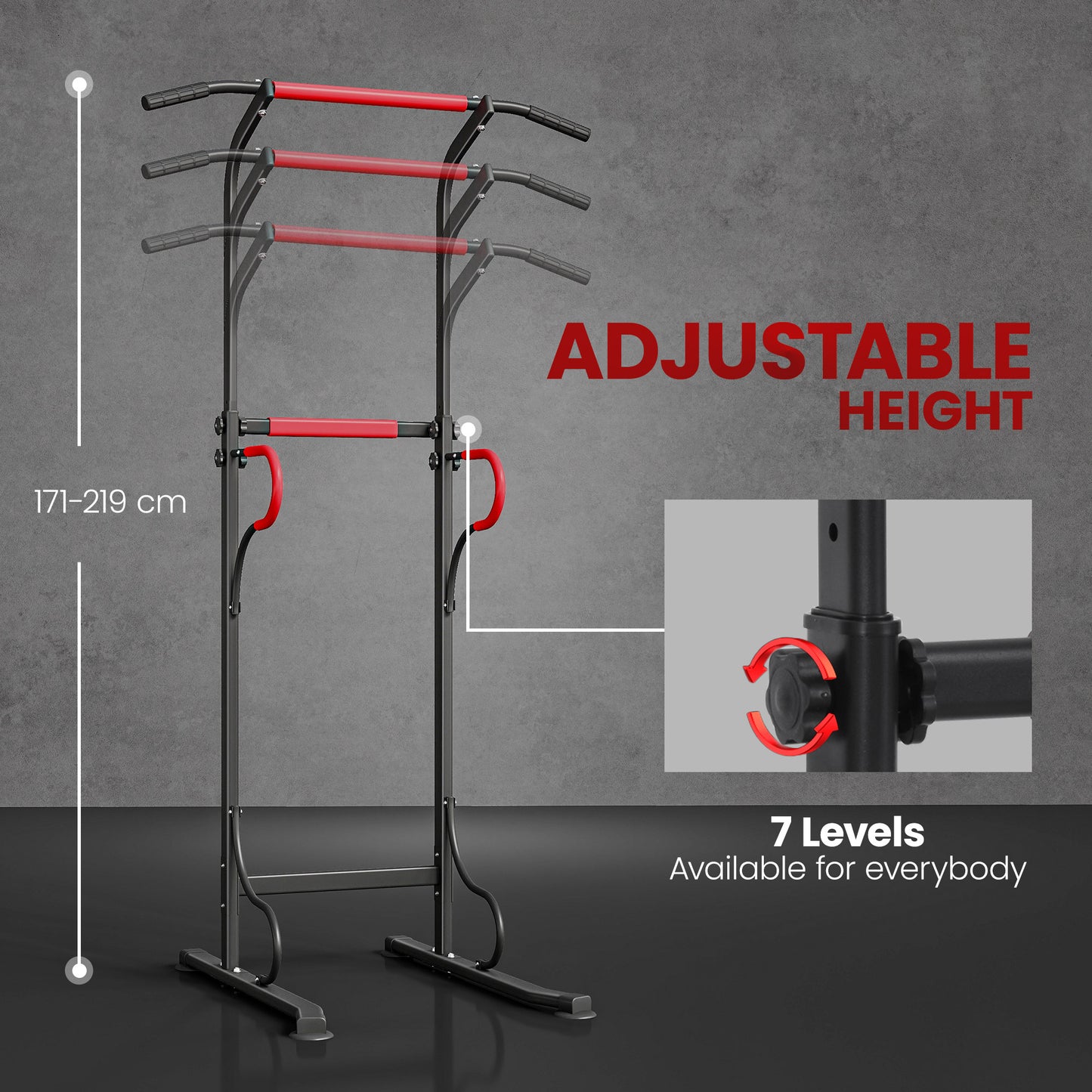 HOMCOM Steel Multi-Use Exercise Power Tower Pull Up Station Adjustable Height W/ Grips