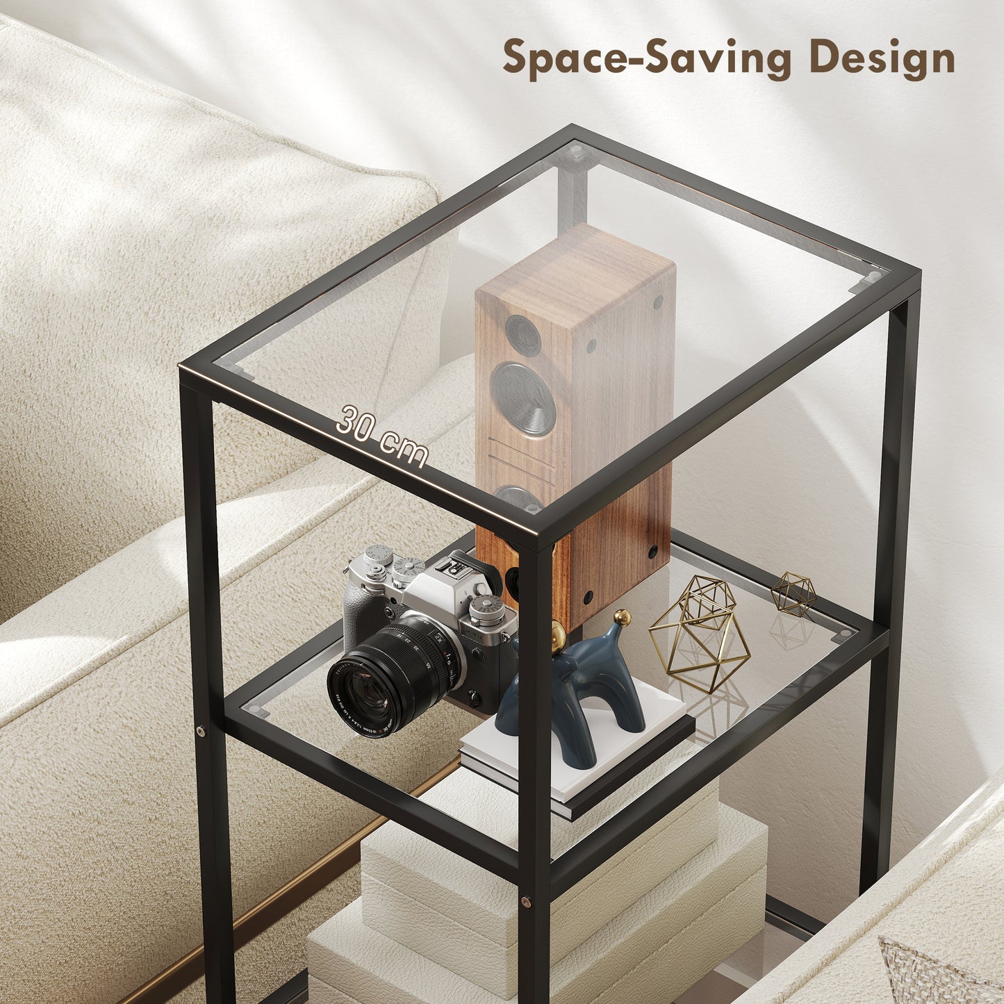 HOMCOM 4-Tier Shelving Unit, Glass Shelf, Vertical Storage Shelf for Living Room, Home Office, Bedroom, Bathroom, Black