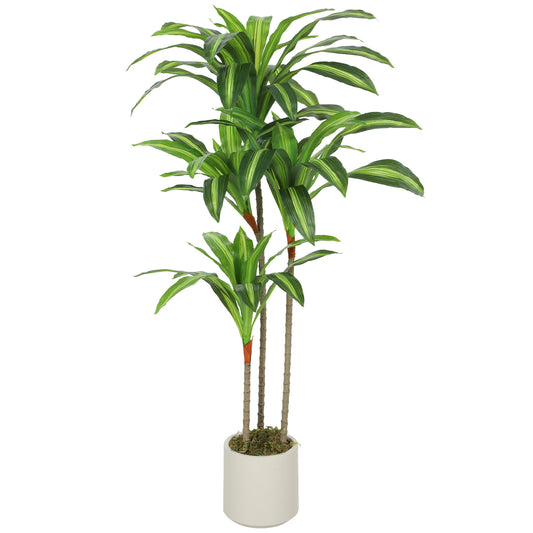 Photo of HOMCOM 120cm Artificial Dracaena Tree with Bendable Trunks - Green in Green colour on a white background