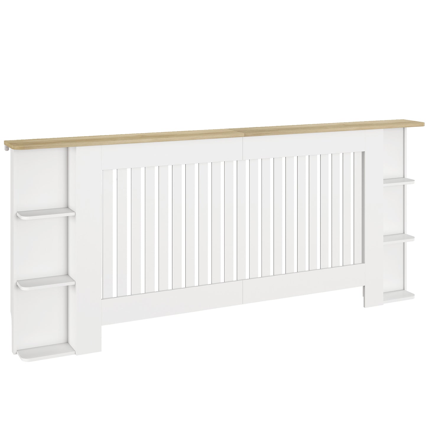Photo of HOMCOM Radiator Cover with Open Storage Shelves, Vertical Slatted Cabinet Shelf Heater Cover for Living Room, Hallway, Extra Large, White in White colour on a white background