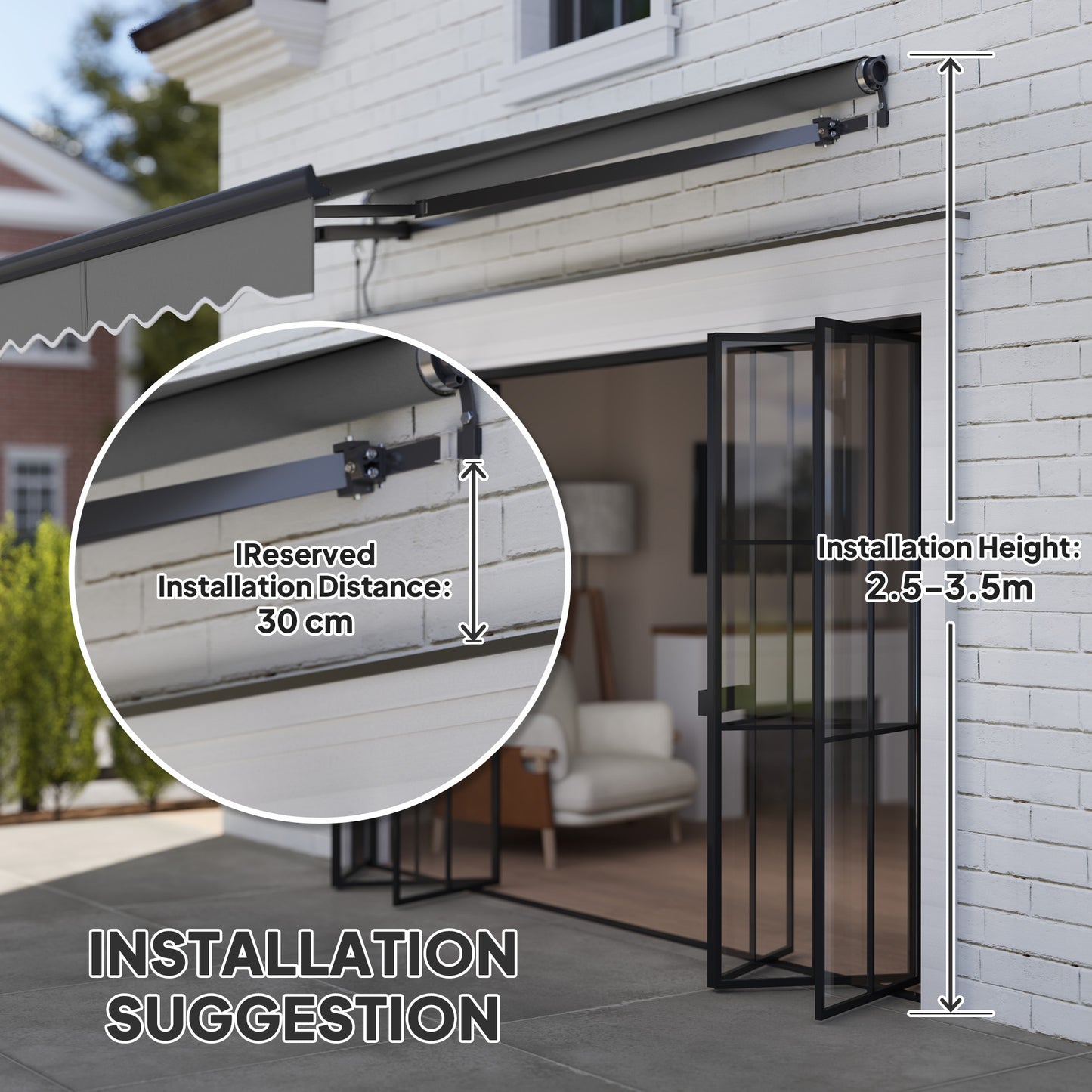 Outsunny 2.5 x 2m Electric Awning with Remote Controller, Aluminium Frame Retractable Awning, Dark Grey