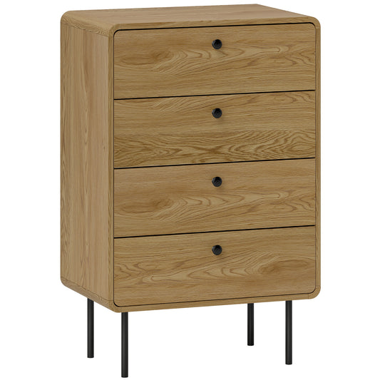 Photo of HOMCOM Modern Chest of Drawers with 4 Drawers - Oak in Oak colour on a white background