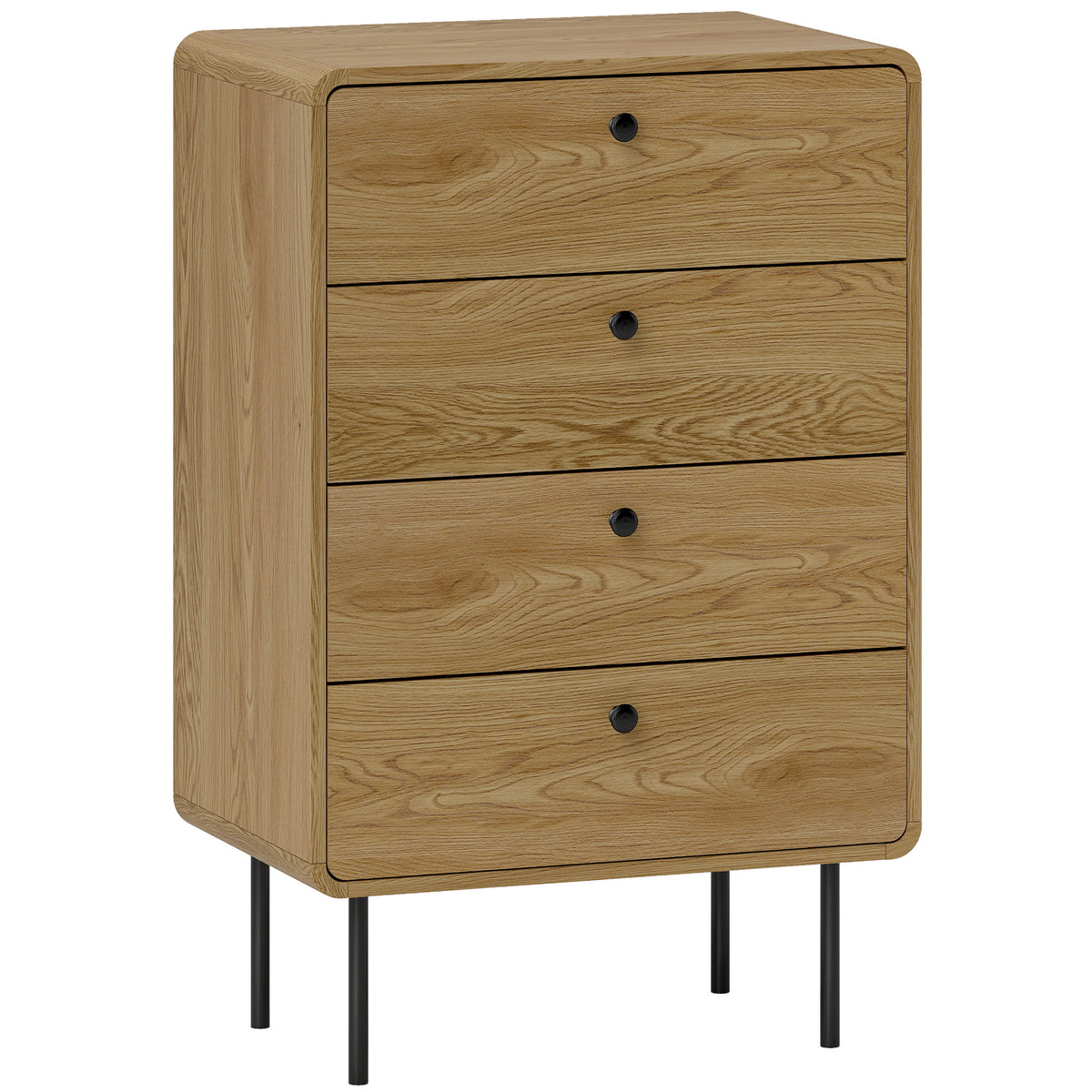 Photo of HOMCOM Modern Chest of Drawers with 4 Drawers - Oak in Oak colour on a white background