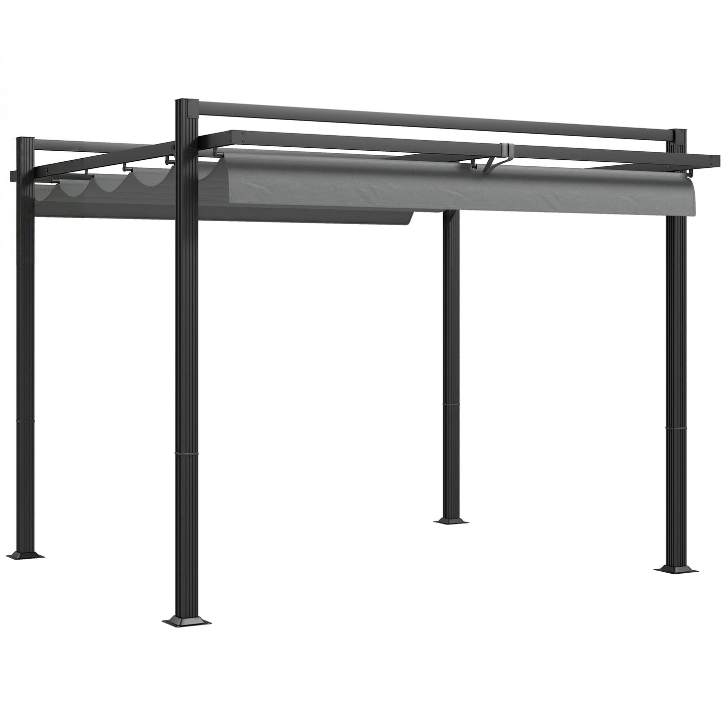 Photo of Outsunny 3 x 3(m) Retractable Pergola, Garden Gazebo Shelter with Aluminium Frame, for Grill, Patio, Deck, Dark Grey in Grey colour on a white background