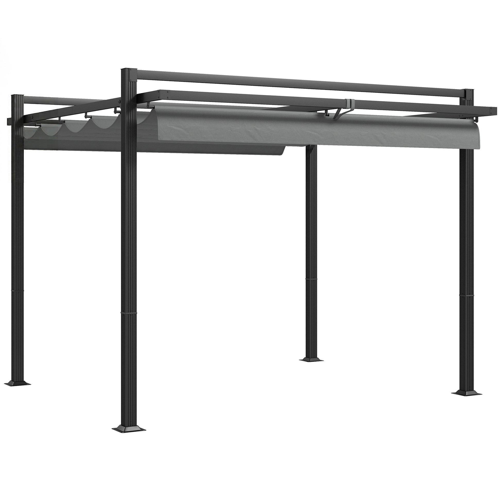 Photo of Outsunny 3 x 3(m) Retractable Pergola, Garden Gazebo Shelter with Aluminium Frame, for Grill, Patio, Deck, Dark Grey in Grey colour on a white background