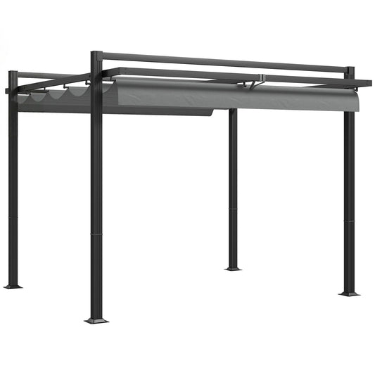 Photo of Outsunny 3 x 3(m) Retractable Pergola, Garden Gazebo Shelter with Aluminium Frame, for Grill, Patio, Deck, Dark Grey in Grey colour on a white background
