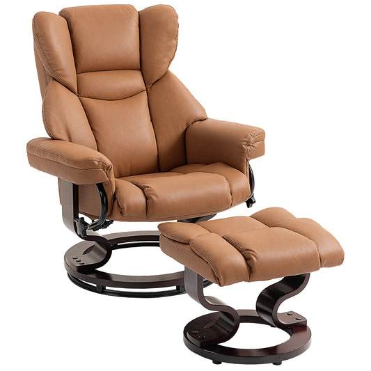 Photo of HOMCOM Faux Leather Reclining Chair and Footstool - Brown in Brown colour on a white background