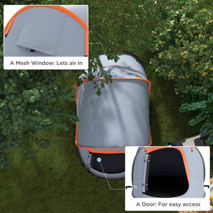 Outsunny dome tent shown from above, with a mesh window and front entrance.