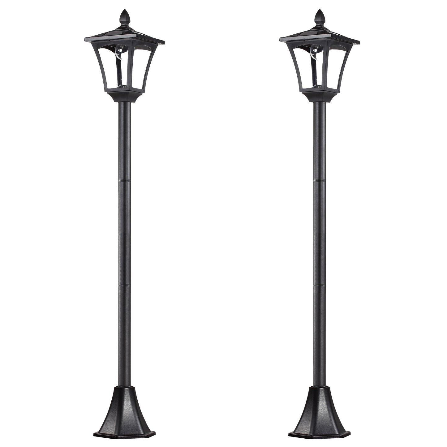 Photo of Outsunny 2 Pieces Outdoor Garden Solar Post Lamp Sensor Dimmable LED Lantern Bollard Pathway 1.6M Tall – Black in Black colour on a white background