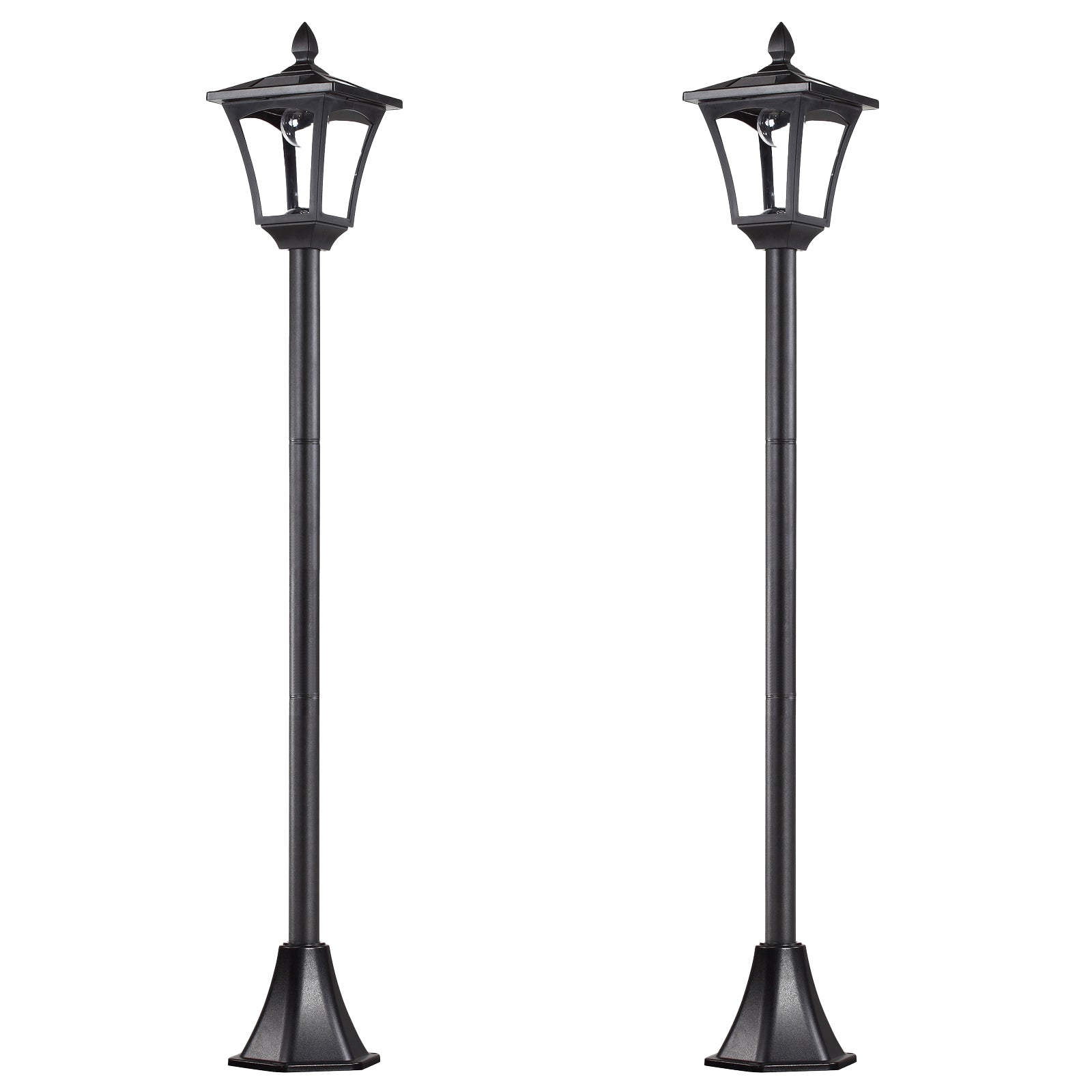 Photo of Outsunny 2 Pieces Outdoor Garden Solar Post Lamp Sensor Dimmable LED Lantern Bollard Pathway 1.6M Tall – Black in Black colour on a white background