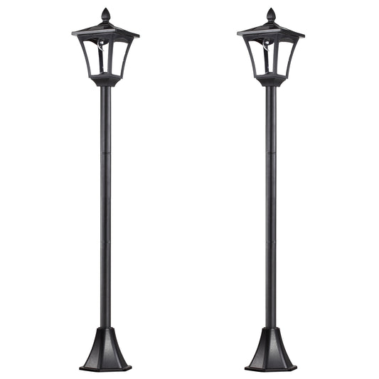 Photo of Outsunny 2 Pieces Outdoor Garden Solar Post Lamp Sensor Dimmable LED Lantern Bollard Pathway 1.6M Tall – Black in Black colour on a white background