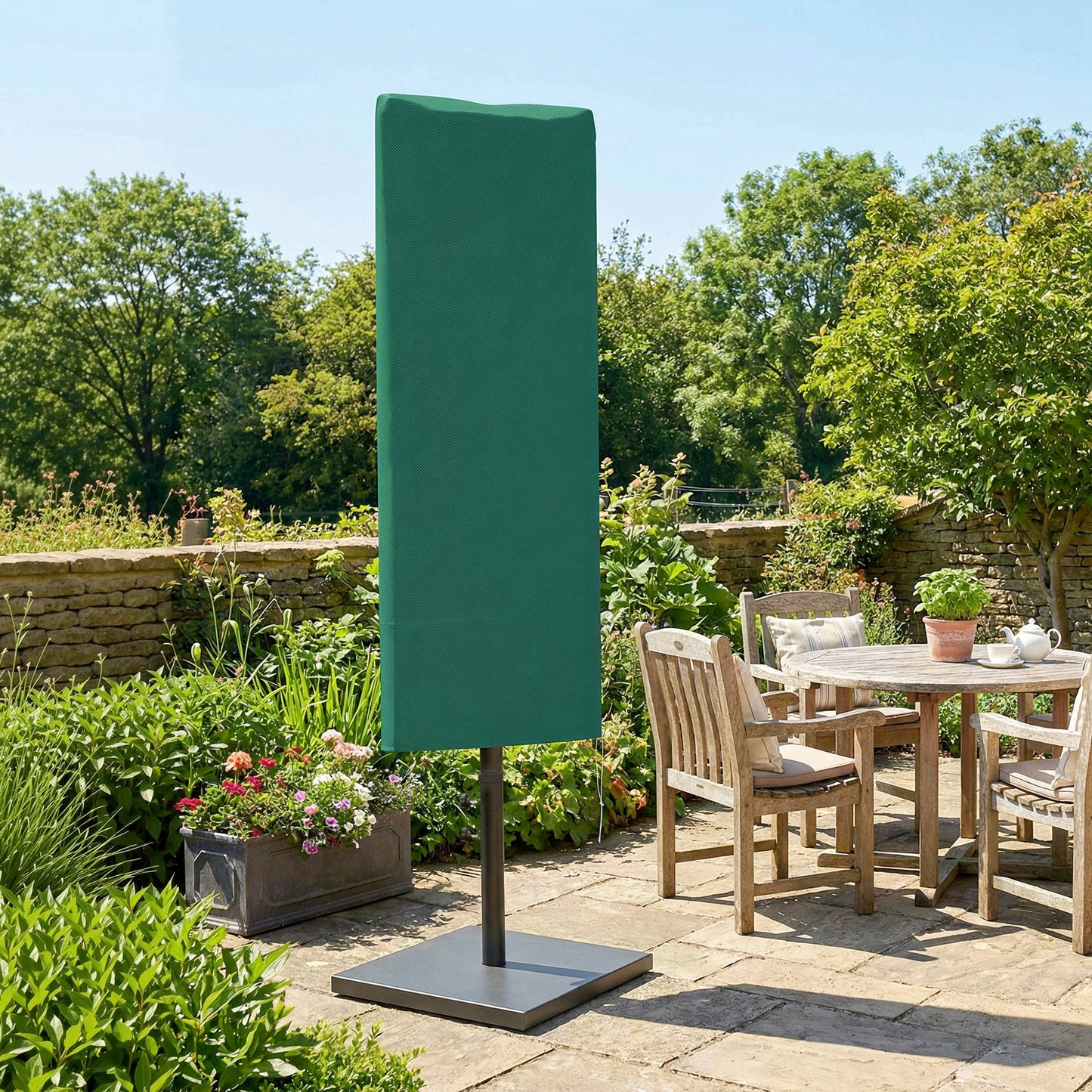 Outsunny Garden Parasol Cover, Outdoor Patio Umbrella Protector Weatherproof Garden Patio for 2-4.6m Parasol, Dark Green